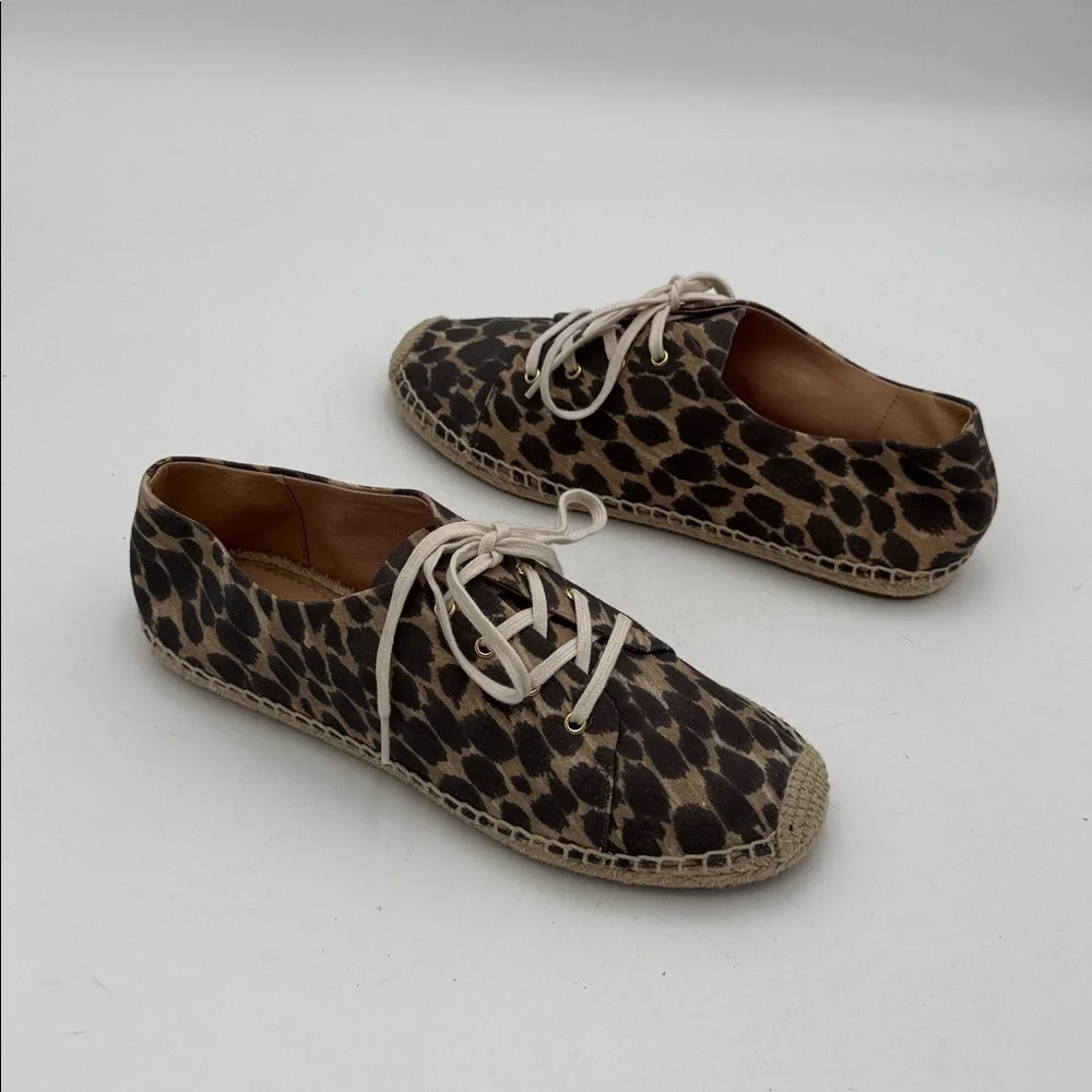 J. Crew Brown Leopard Espadrille canvas Sneakers women 10 casual vacation beach